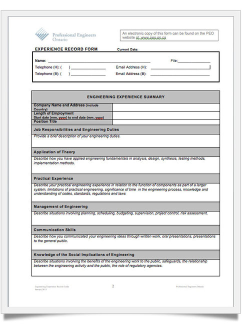 PEO Experience Record Template